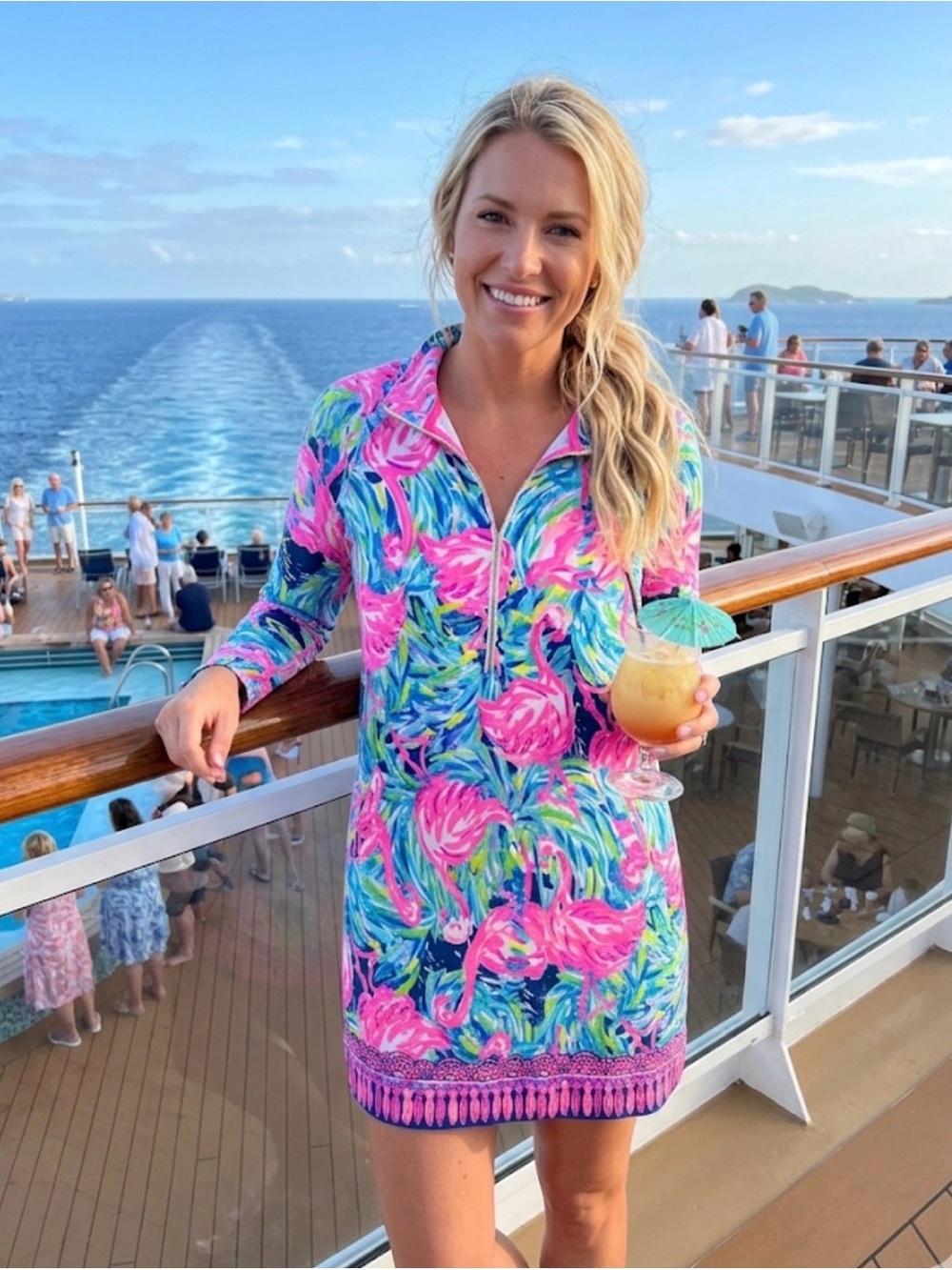 Lilly Pulitzer Pink, Blue & Green Flamingo-Print Midi Dress
